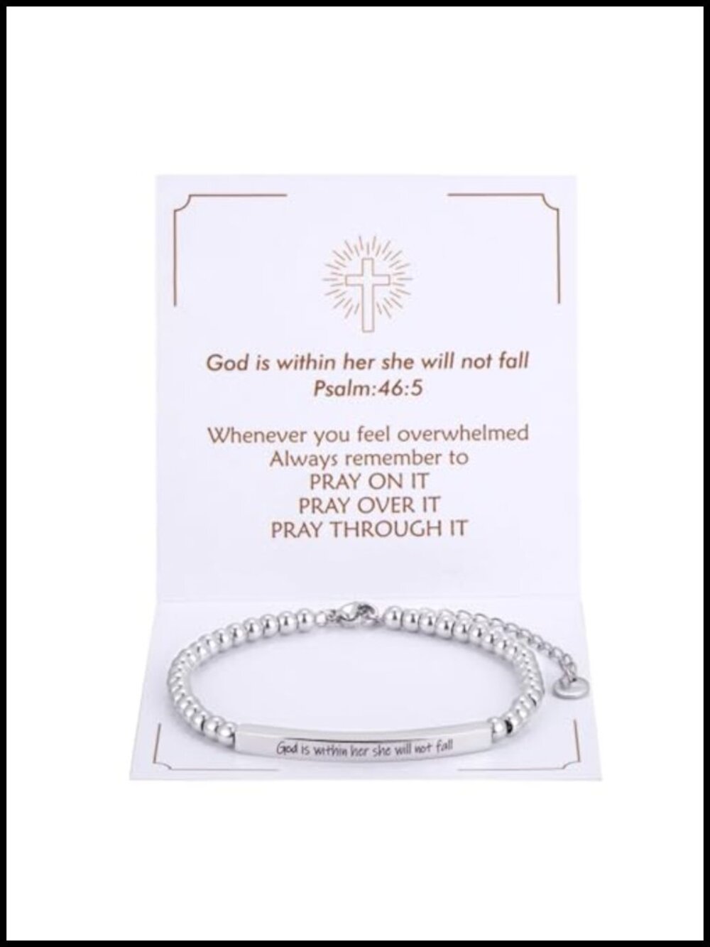 Steel Beaded Adjustable Bracelet, Christian Faith Gift with Inspirational Card